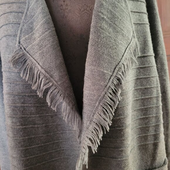 Talbots Womens Open Front Fringe Cardigan Jacket Merino Wool Gray - Picture 8 of 10